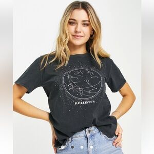 Womens Hollister Black Astrology Fitted Short Sleeve Cotton Shirt Size XS